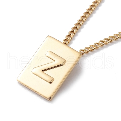 Titanium Steel Initial Letter Rectangle Pendant Necklace for Men Women NJEW-E090-01G-26-1
