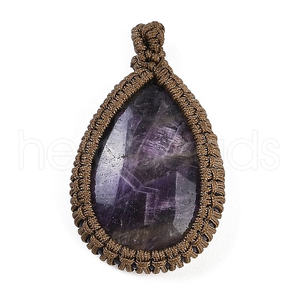 Nylon Cord Wrapped Natural Amethyst Pendants PALLOY-JF02956-1