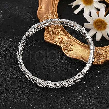 Brass Micro Pave Cubic Zirconia Hinged Bangles for Women BJEW-D313-02P-1