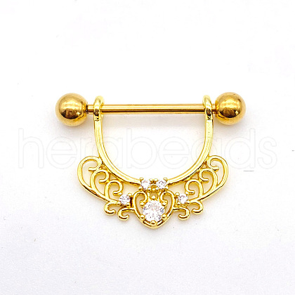 304 Stainless Steel Clear Cubic Zirconia Heart Nipple Rings WG994A5-10-1