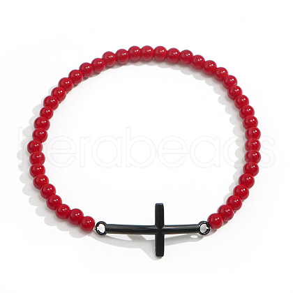 Men's Carnelian Beaded Cross Bracelet MS7461-8-1