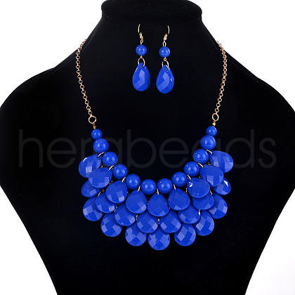 Fashionable Beach Style Acrylic Teardrop Dangle Earrings & Bib Necklaces Sets FS-WG62A33-04-1