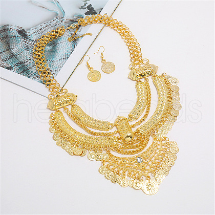 Alloy Coin Tassel Bib Necklaces & Dangle Earrings Sets FS-WG2BAC6-04-1