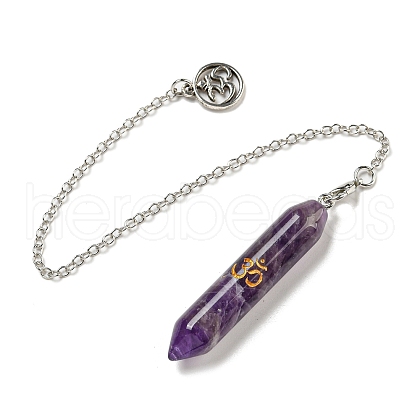 Bullet Natural Amethyst Pointed Dowsing Pendulums AJEW-B106-01AS-06-1