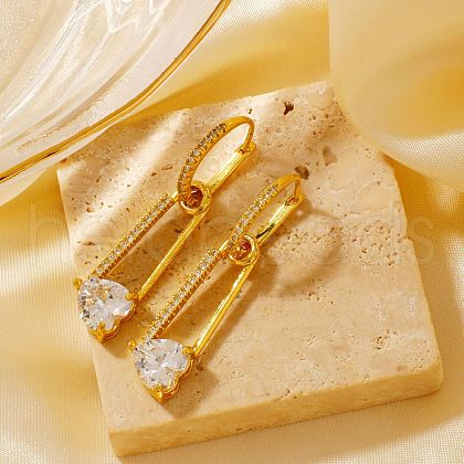 Vintage Brass Clear Cubic Zirconia Hoop Earrings LF0125-1-1