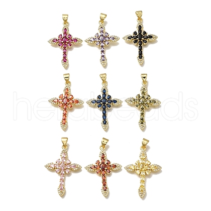 Brass Micro Pave Cubic Zirconia Pendants KK-C090-39G-1