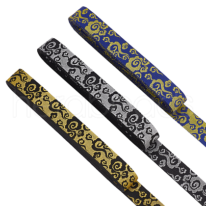 15 Yards 3 Colors Flat Polyester Auspicious Cloud Jacquard Ribbon OCOR-FG000-91-1