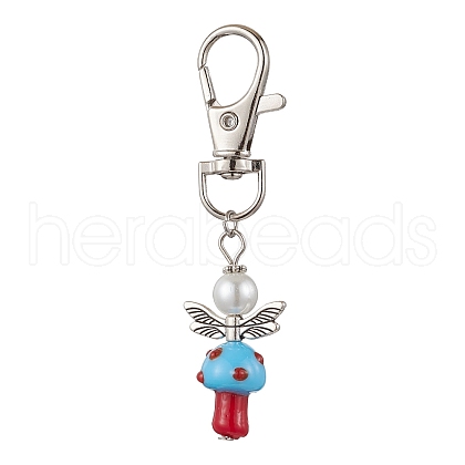 Mushroom Angel Glass Pearl & Lampwork Pendant Decorations HJEW-MZ00233-03-1