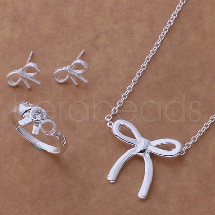 Brass with Crystal Rhinestone Pendant Necklace & Stud Earring & Ring FS-WG54E60-01-1