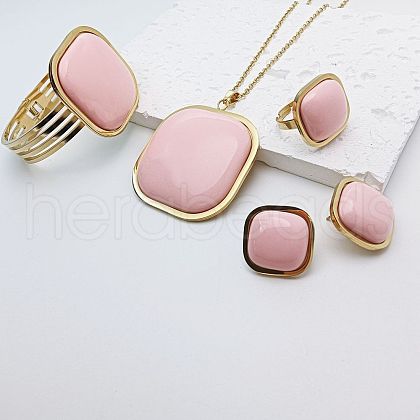 Square 304 Stainless Steel Resin Bangles & Rings & Earrings & Necklaces Sets for Women FS-WG63C6A-05-1