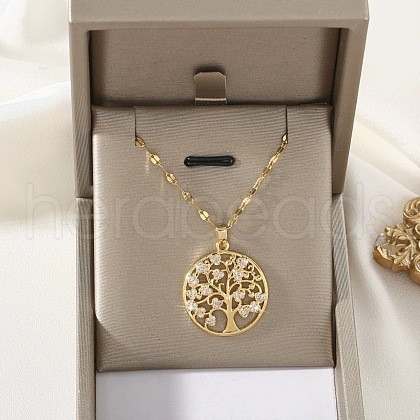 Brass Micro Pave Clear Cubic Zirconia Tree of Life Pendants NJEW-H066-01A-G-1