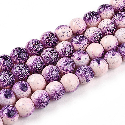 Transparent Baking Painted Glass Beads Strands DGLA-N009-10mm-04-1