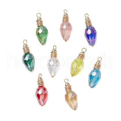 9Pcs Electroplate Glass Beads Pendants PALLOY-JF02698-1