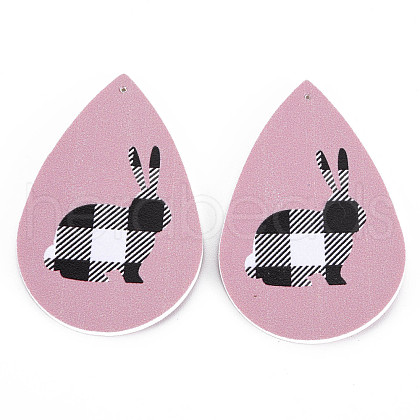 PU Leather Big Teardrop with Bunny Pendants FIND-T058-A49-1