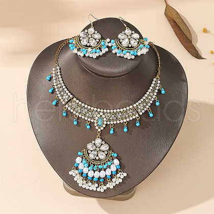 Flower Alloy & Plastic Pearl & Rhinestone Pendant Necklace & Earring FS-WGBAA8A-06-1