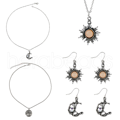FIBLOOM Alloy Acrylic Acrylic Asymmetrical Earrings & Pendant Necklace with Iron Chains SJEW-FI0001-11-1