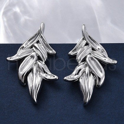 Leaf Brass Stud Earrings EJEW-R025-20P-1