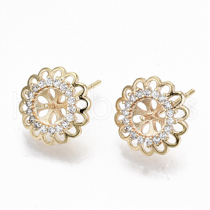 Brass Micro Pave Clear Cubic Zirconia Stud Earring Findings KK-T062-52G-NF-1