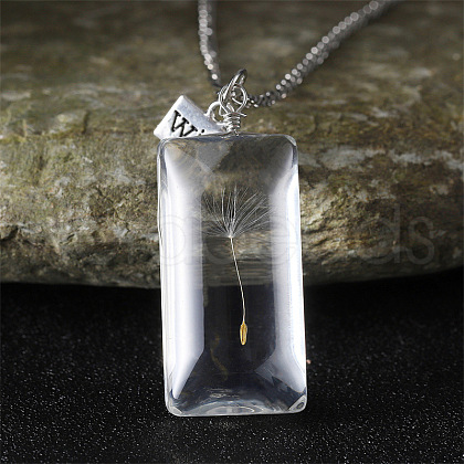 Clear Glass with Dandelion Inside Pendant Necklaces FS-WG96F40-06-1