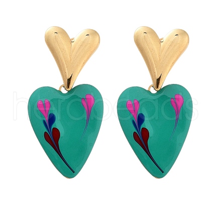 Ion Plating(IP) 304 Stainless Steel Heart Stud Earrings EJEW-A114-09G-01-1