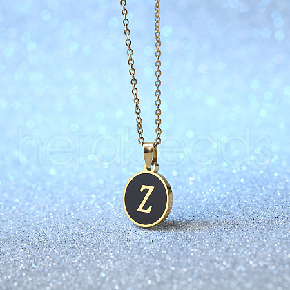 Alloy Black Enamel Disc with Initial Pendant Necklaces for Women WGEDF6F-26-1