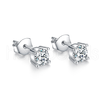 Fashionable Sterling Silver Clear Cubic Zirconia Stud Earrings MX3560-2-1