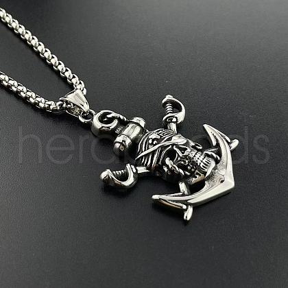 Stylish Pirate Ship Anchor Stainless Stee Pendant Necklaces for Fashionable Punk Men OW6155-1