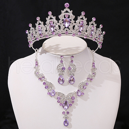 Teardrop & Moon Alloy Rhinestone Pendant Necklace & Stud Dangle Earring & Crown Headbands FS-WG0A8BD-07-1