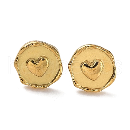 Ion Plating(IP) 304 Stainless Steel Flat Round with Heart Ear Studs for Women EJEW-P234-16G-1