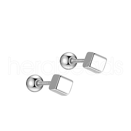 Anti-Tarnish Cube Rhodium Plated 999 Fine Silver Cartilage Earrings for Women EJEW-S215-25P-01-1