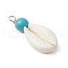 Natural Cowrie Shell & Round Dyed Synthetic Turquoise Pendants PALLOY-JF03809-02-4