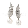 Rack Plating Feather Brass Micro Pave Clear Cubic Zirconia Stud Earrings EJEW-H016-12P-1