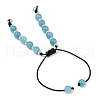 Dyed Natural Malaysia Jade Round Beaded Adjustable Braided Polyester Cord Bracelet Making AJEW-JB01325-02-2