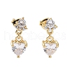 Clear Cubic Zirconia Heart Dangle Stud Earrings EJEW-G315-05G-1