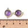 Brass Pave Natural Amethyst Faceted Flat Round Connector Charms G-U028-04G-03-3