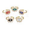 Clear Cubic Zirconia Evil Eye Open Cuff Ring with Enamel for Women RJEW-N035-097-1
