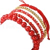 5Pcs 5 Style Glass & Brass Beaded Stretch Bracelets Set BJEW-TA00298-4