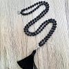 Natural Lava Rock Mala Prayer Round Beaded Wrap Necklaces with Long Tassel and Metal Tree of Life FS-WG93CBE-06-1