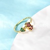 Colorful Cubic Zirconia Flower Open Cuff Ring RJEW-F135-07G-2