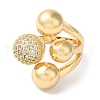 Brass Micro Pave Clear Cubic Zirconia Round Ball Open Cuff Rings for Women RJEW-C098-18G-2