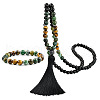 Natural Black Stone & African Turquoise(Jasper) & Tiger Eye Round Rosaries Beaded Tassel Pendant Necklaces & Bracelets Sets FS-WGB975F-03-5