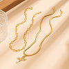 Vintage Stainless Steel & Brass Snake Chain Double-layered Clear Cubic Zirconia Bird Pendant Necklaces IF6891-5
