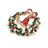Colorful Christmas Wreath with Bell Enamel Pin with Rhinestone JEWB-A004-07G-2