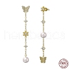 925 Sterling Silver Flower & Butterfly Asymmetrical Earrings with Cubic Zirconia EJEW-P231-31G-4