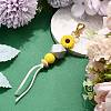 Sunflower Silicone & Natural Wood Beads Pendant Decorations HJEW-JM03080-01-1