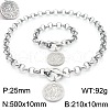 Flat Round with Saint Benedict 304 Stainless Steel Rolo Chain Pendant Necklace & Charm Bracelets Sets FS-WGC58E4-02-1