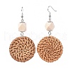 Handmade Reed Cane/Rattan Woven Beads Dangle Earrings EJEW-JE03017-01-1