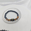 Natural Tiger Eye & Black Obsidian Round Beaded Stretch Braceletes WG32BD9-15-1