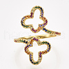 Brass Micro Pave Cubic Zirconia Cuff Rings RJEW-S044-038-2