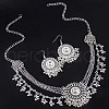 Flower Alloy Rhinestone Pendant Necklace & Dangle Earring Sets FS-WGC5482-02-1